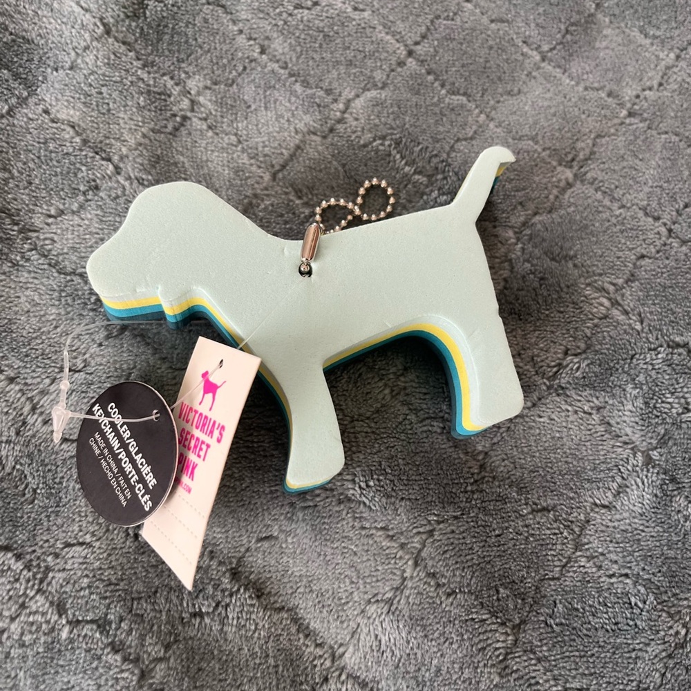 Dog-Shaped Pink victoria's Secret key chain Green and Blue